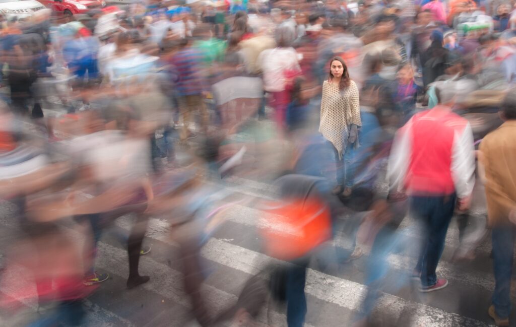 Girl in crowd