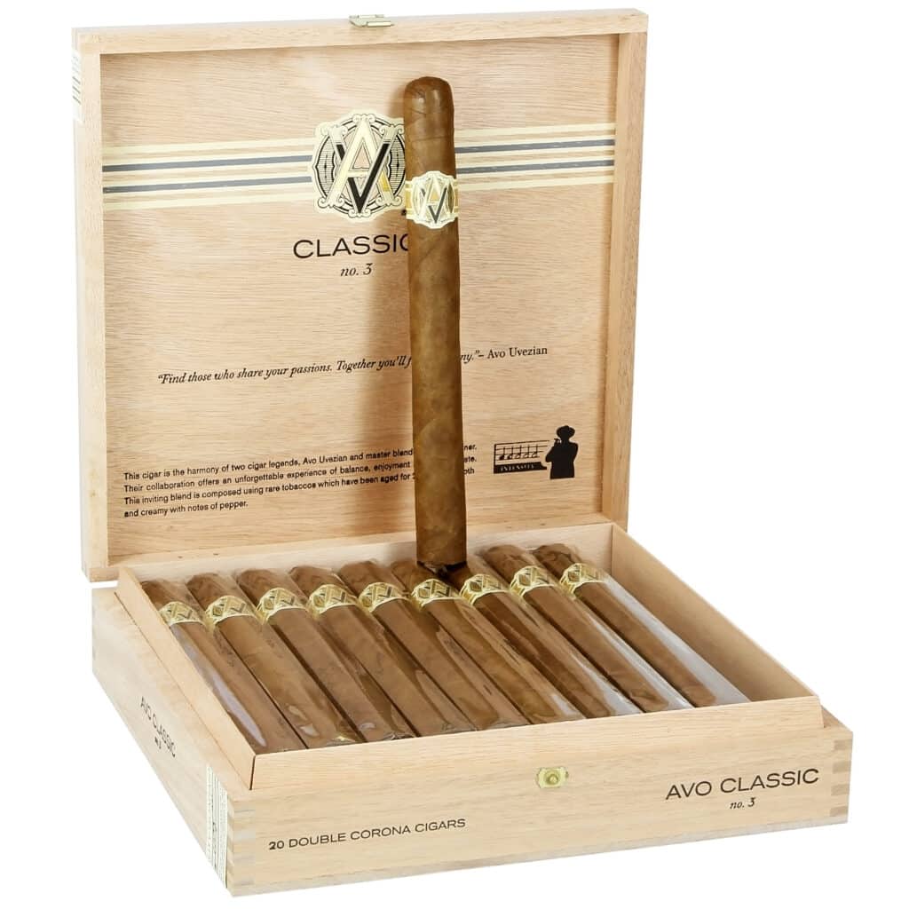 box of AVO Classic No. 3 Tubo cigars